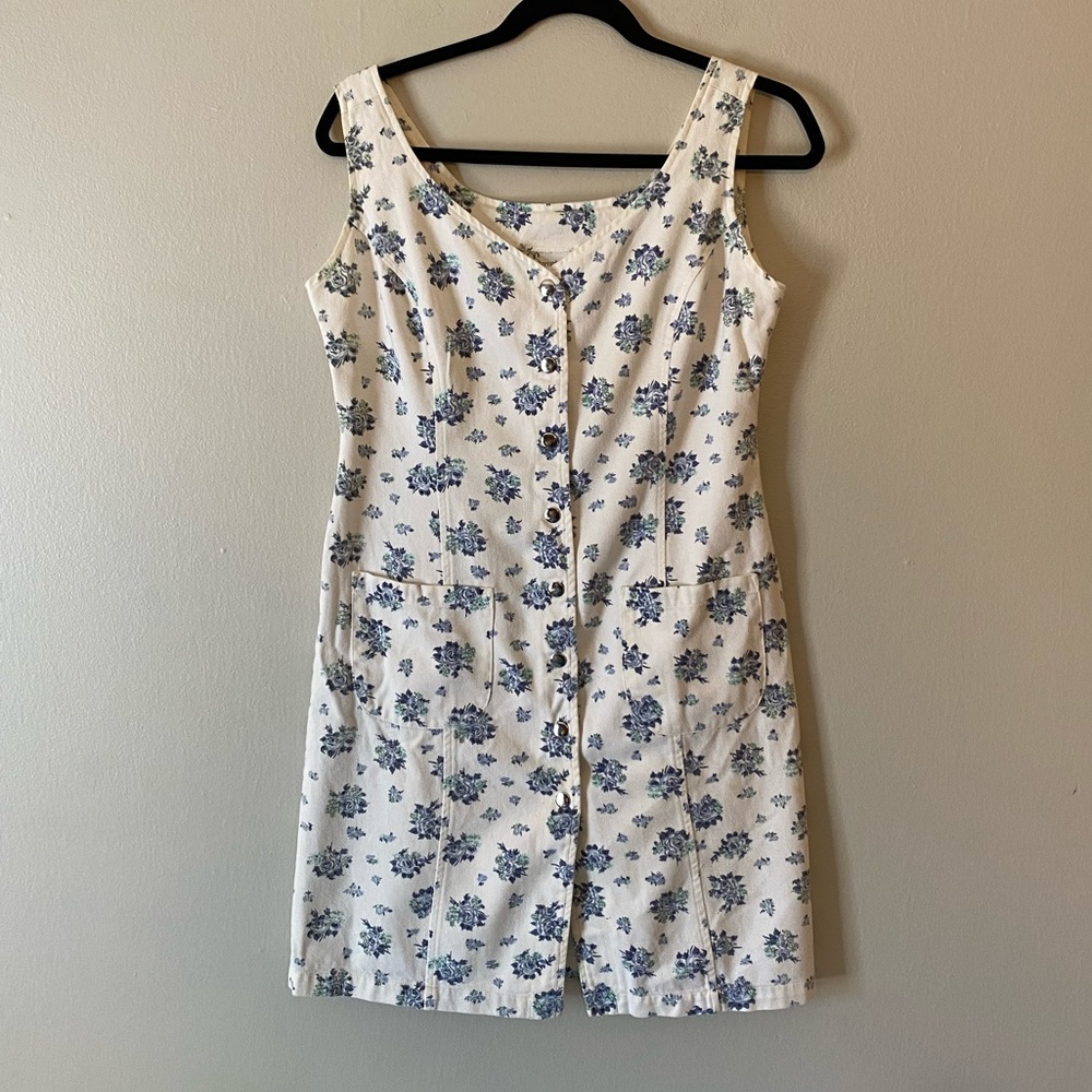 OS International Blue Rose Button Down Dress